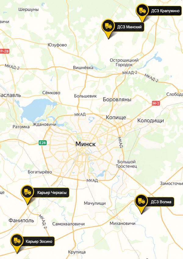Карта карьеров песка в Минске и области